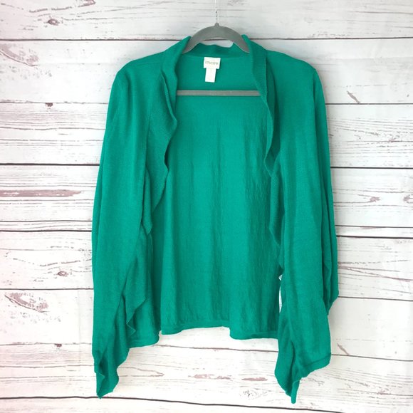 Chico's Solid Ruffle Cardigan Size 1 - Picture 2 of 13